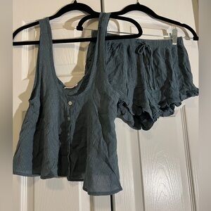 Anthropologie Maronie Lounge Top + Shorts Set Blue NWOT